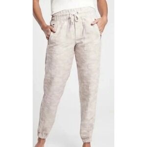 Athleta Cabo Tide Linen Jogger Womens 20 Neutral Camo Drawstring Zip Pockets